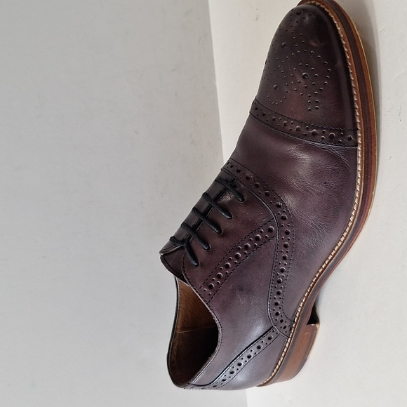Johnston & Murphy Burgundy Italian Calfskin Conard Preppy Wingtip Oxfords Size 8 - Picture 2 of 12